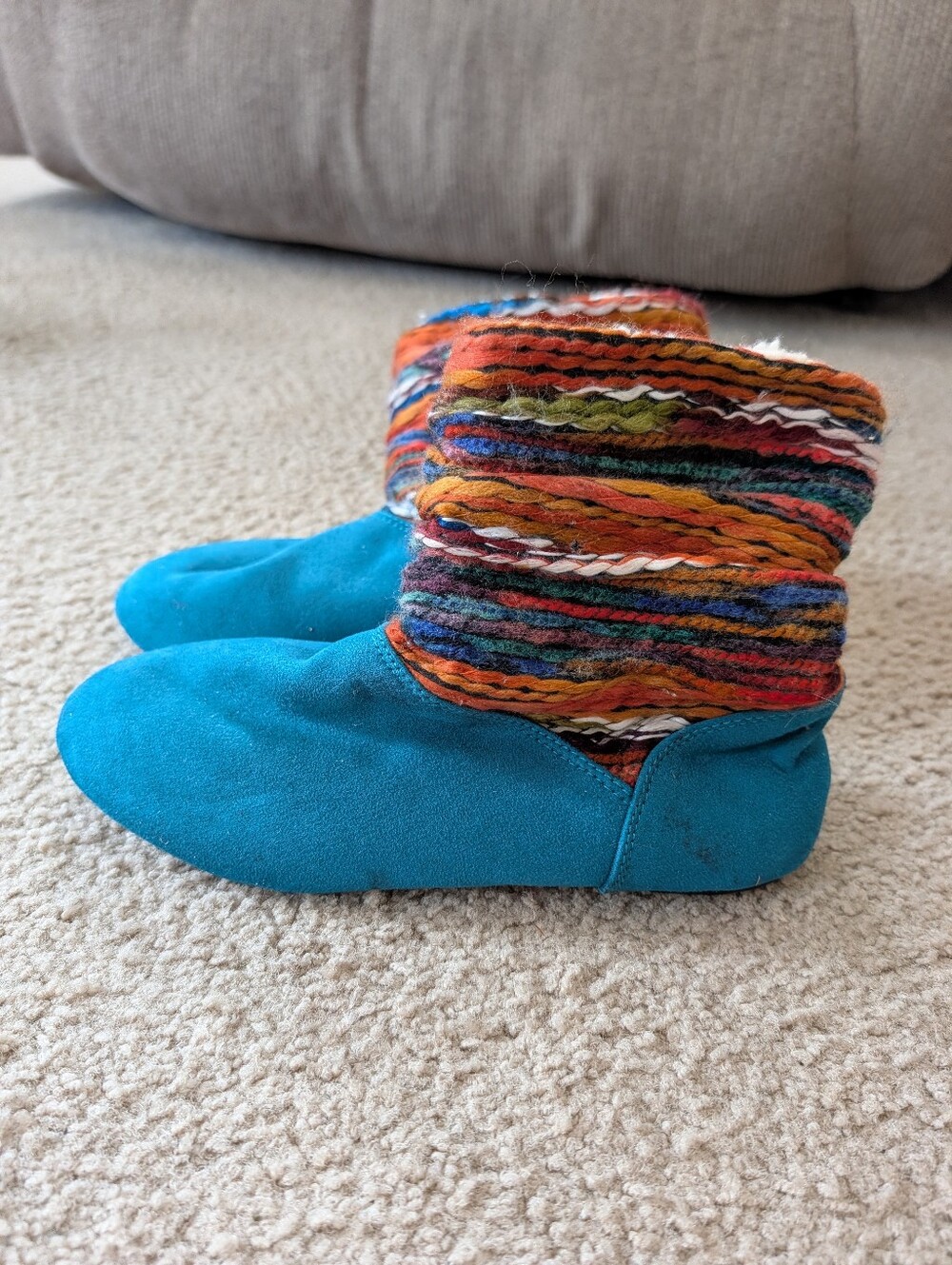 BearPaw Turquoise One-Piece Footies with Multicolor Aztec Inspired Knit Cuff